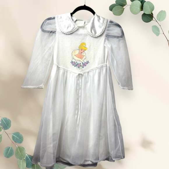 VTG Disney Store Dress Cinderella Nightgown Sheer Overlay SZ 5/6 White 90s *Read - Picture 1 of 12